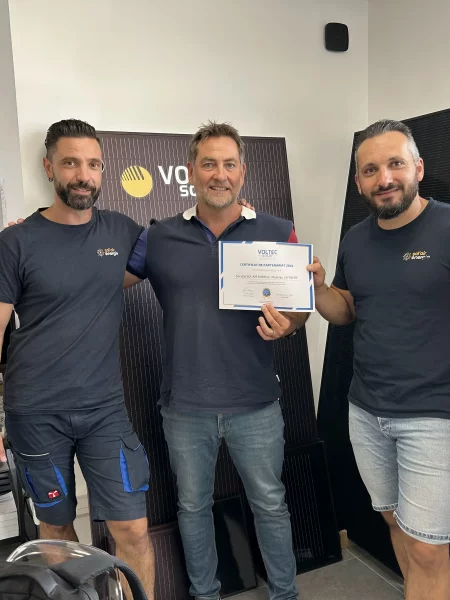 Représentant de Voltec Solar avec Mathieu Lefebvre et Mathieu Garcia Directeurs de Sol'Air Energie