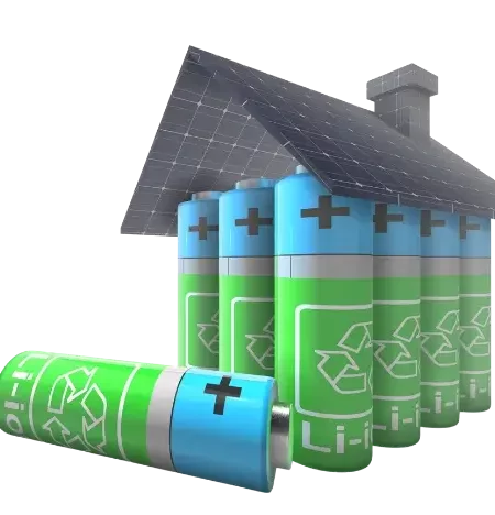 Electricité verte représentée par un tas de piles électriques vertes et recouverte d'un toit photovoltaïque