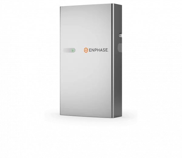 Batterie de Stockage de la marque Enphase exposée sur fond transparent.