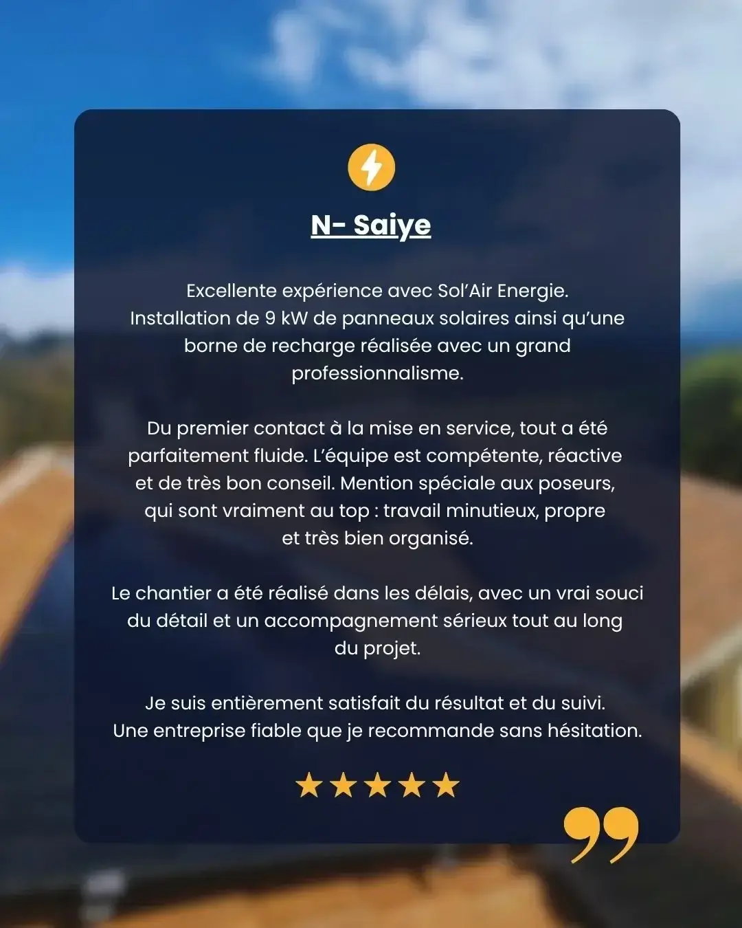Avis client sur notre prestation | panneau solaire 500W