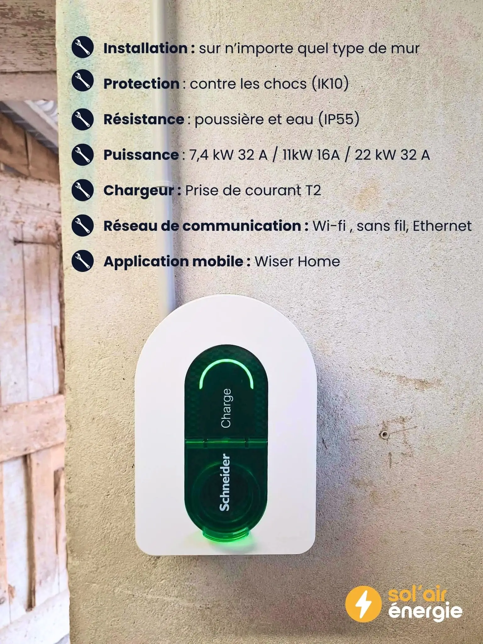 Borne VE Schneider posée à domicile par Sol'Air Energie, artisan local basé dans la Drôme