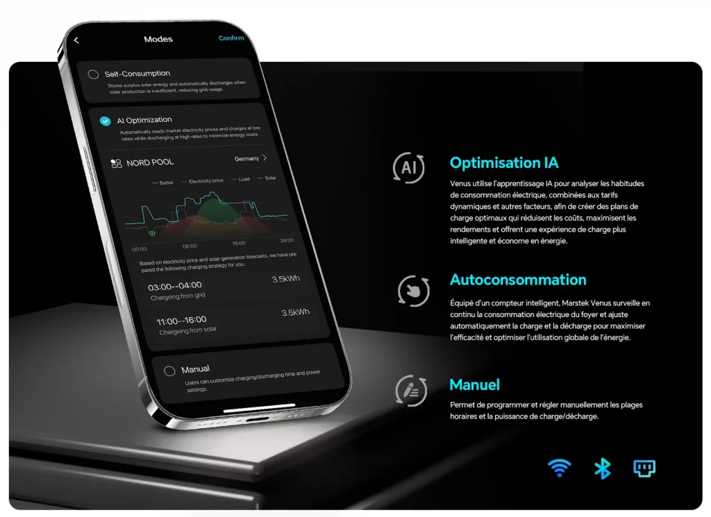 Application mobile Marstek pour la gestion du stockage d'électricité solaire.