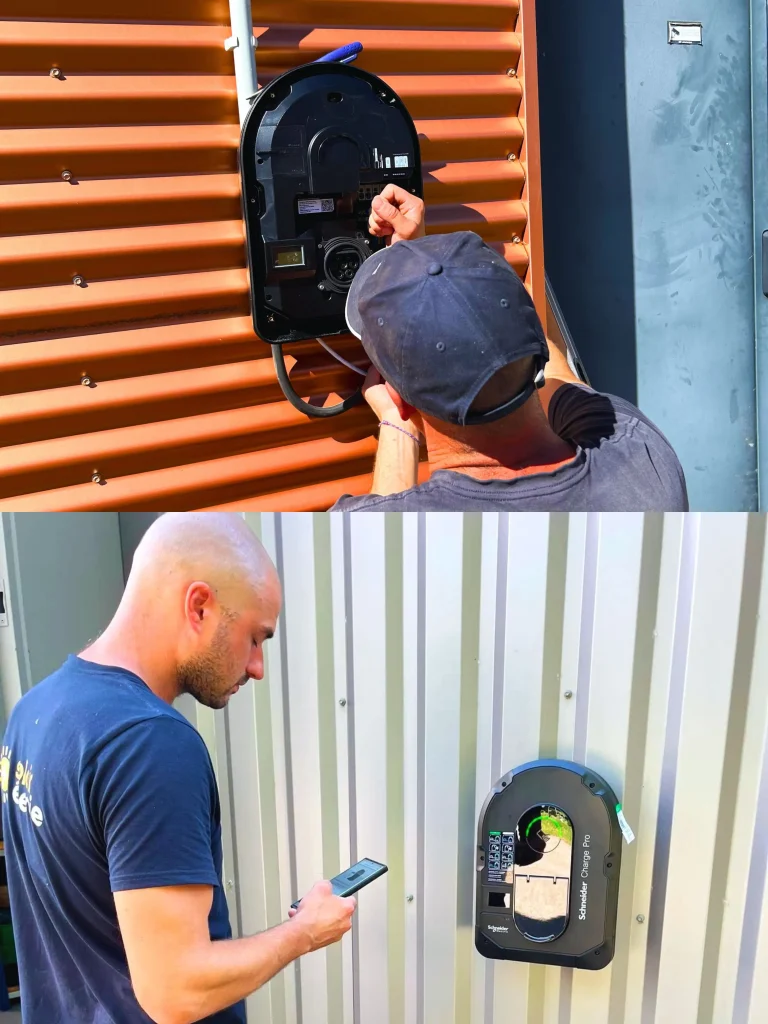 Installation de la borne de charge Saint Paul en haut et à Chatte en-bas