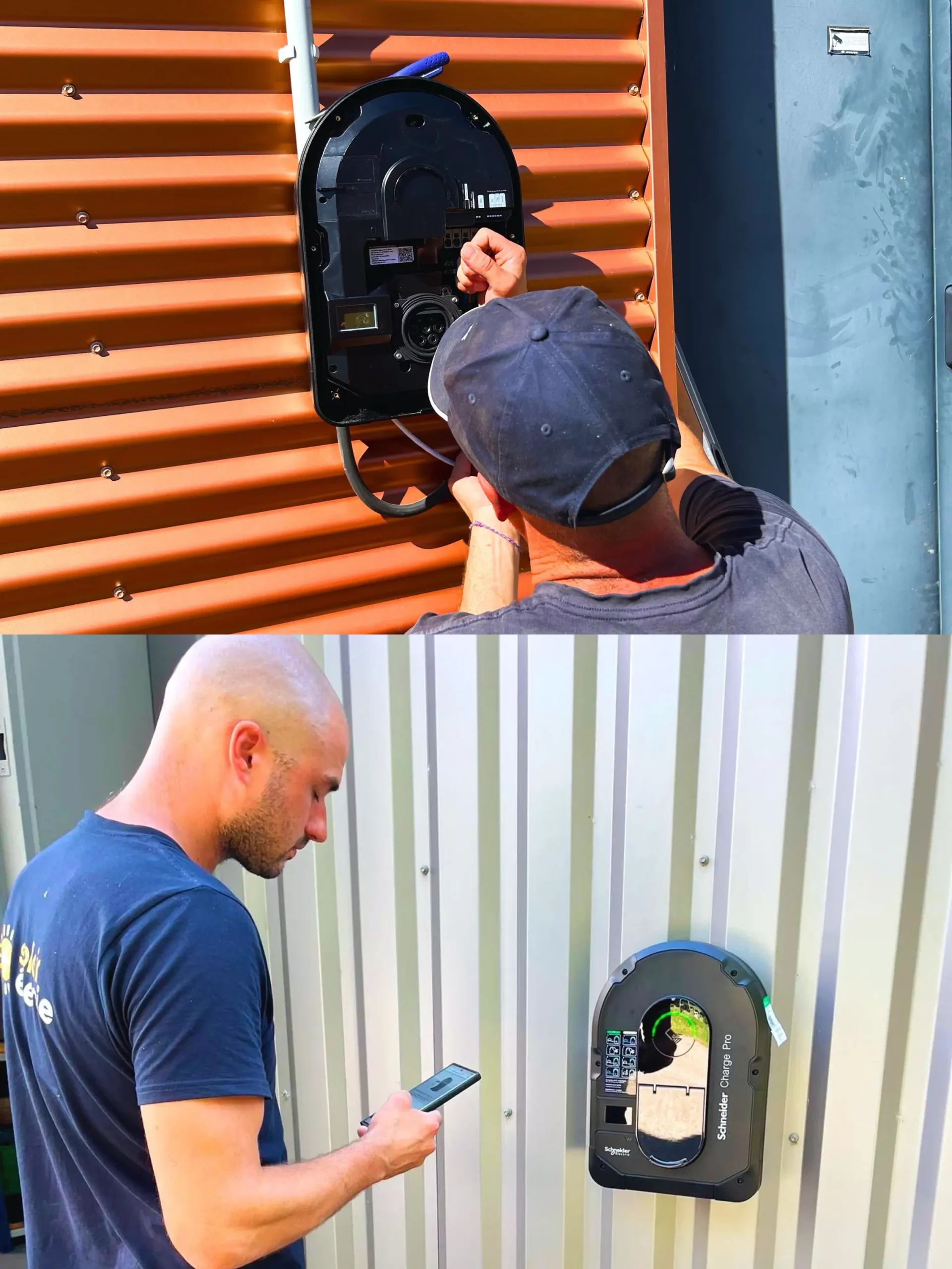 Installation de la borne de charge Saint Paul en haut et à Chatte en-bas